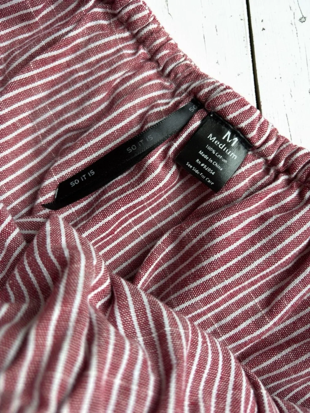 So It Is One Shoulder Top Medium Red White Stripe Ruffle Cotton Summer Blouse - Picture 7 of 8